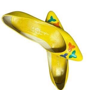 Arnold Churgin  Size 9 vintage Yellow and Blue Geometric Pattern Heels GUC